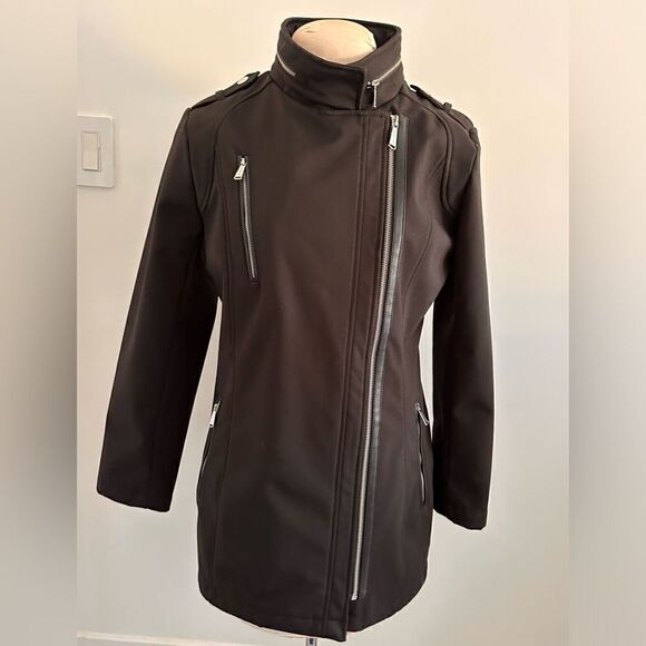 MICHAEL Michael Kors jacket black S multi zips hood assemetrical elegant. - Picture 2 of 16